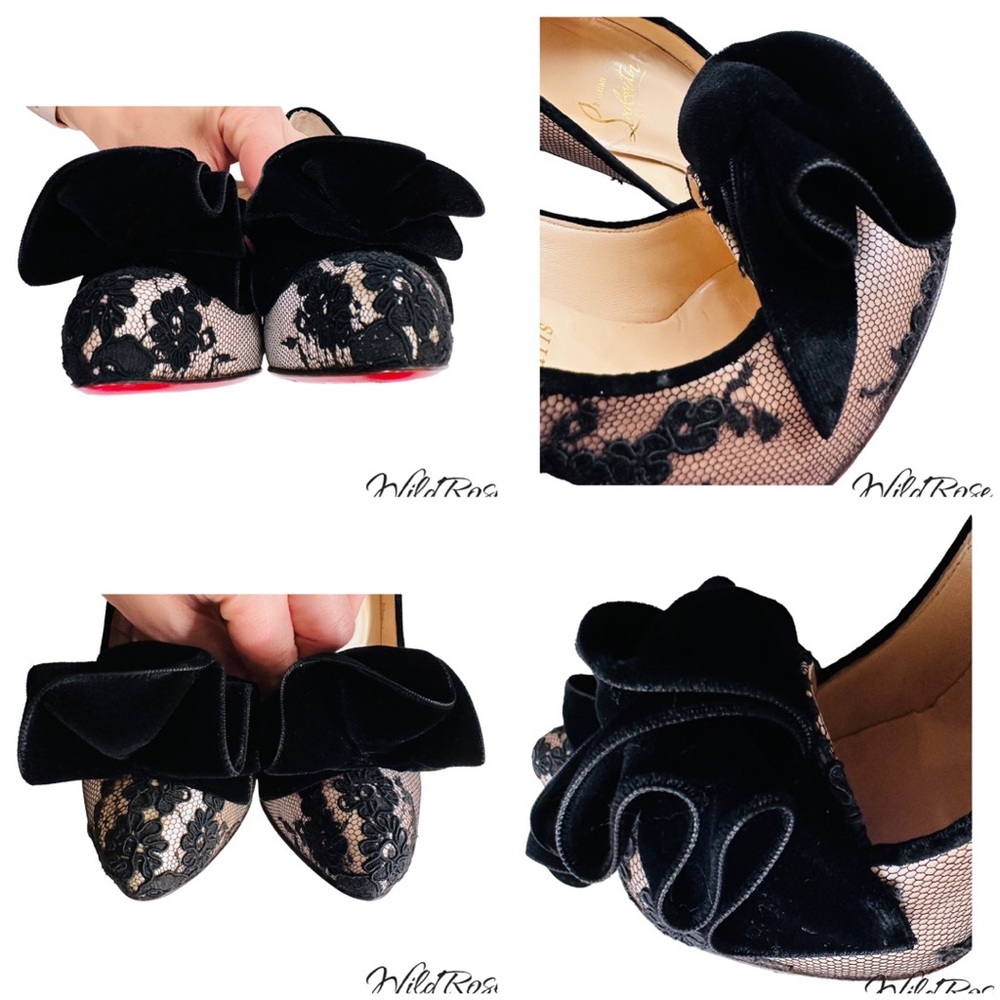 CHRISTIAN LOUBOUTIN “Lady Page” Black Floral Lace &Velvet Nude Heels SZ 36 - Picture 16 of 17